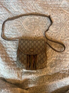 Gucci Tan Monogram Crossbody with Ruffle Front